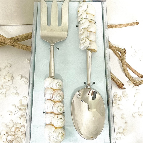 Nautical Seashell serving spoon and fork. - Picture 1 of 4